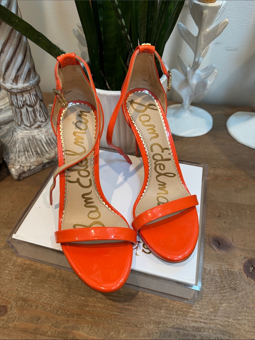 Sam Edelman Bright Orange Patent Ankle-Strap Heels